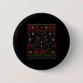 Meowy Christmas Xmas Lights Cat Ugly Sweater Pajam Button (Vorderseite)