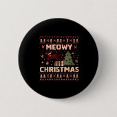 Meowy Christmas Xmas Tree Cat Ugly Sweater Pajamas Button (Vorderseite)
