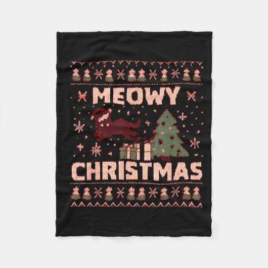 Meowy Christmas Xmas Tree Cat Ugly Sweater Pajamas Fleecedecke (Vorderseite)
