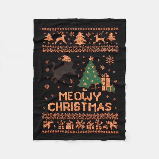 Meowy Christmas Xmas Tree Cat Ugly Sweater Pajamas Fleecedecke (Vorderseite)