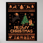Meowy Christmas Xmas Tree Cat Ugly Sweater Pajamas Poster (Vorne)