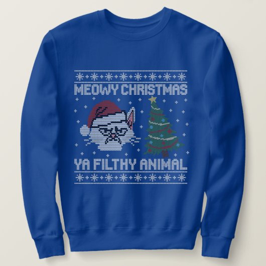 Meowy Christmas Ya Filthy Animal - Cat Head Design Sweatshirt (Design vorne)
