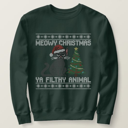 Meowy Christmas Ya Filthy Animal - Ugly Christmas Sweatshirt (Design vorne)