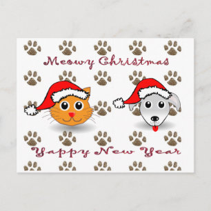 Meowy Christmas Yappy New Year Postcard Feiertagspostkarte