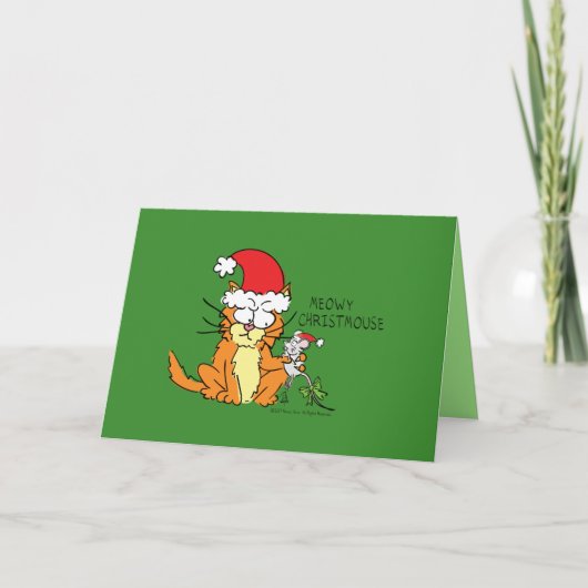 Meowy Christmouse Cat & Mouse Funny Christmas Card Karte (Vorderseite)