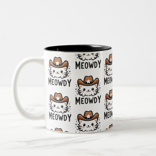 Meowy Cowboy-Hutkatze-Muster Zweifarbige Tasse (Links)