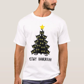 Meowy Hanukkah Kat Weihnachtsbaum Jüdische Chanuka T-Shirt