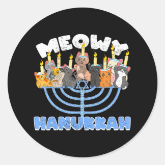 Meowy Hanukkah Katzen auf Menorah für Hanukkah Runder Aufkleber