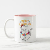 Meowy Kalikimaka Funny Cat Weihnachtsmannmütze Wei Zweifarbige Tasse (Links)