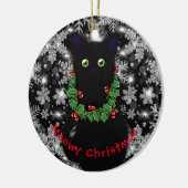 Meowy Katze Weihnachtsgrün Heiliger Kranz Keramik Ornament (Links)