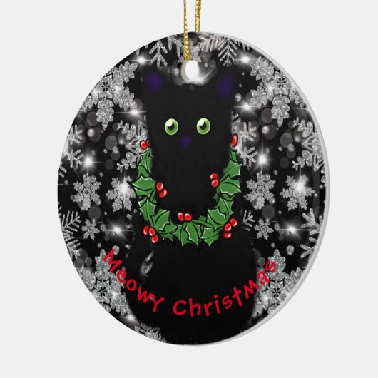 Meowy Katze Weihnachtsgrün Heiliger Kranz Keramik Ornament (Links)