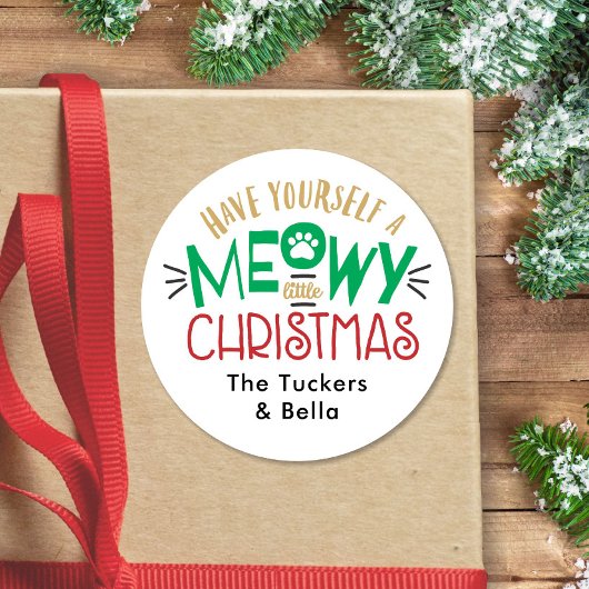 Meowy Little Christmas Cat Lover Runder Aufkleber