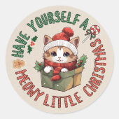 Meowy Little Christmas Kawaii Orange Cat Runder Aufkleber (Vorderseite)