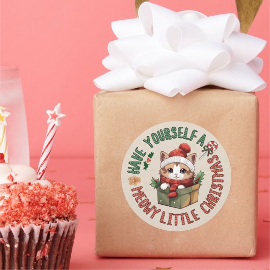 Meowy Little Christmas Kawaii Orange Cat Runder Aufkleber (Party)