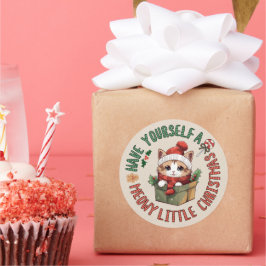 Meowy Little Christmas Kawaii Orange Cat Runder Aufkleber