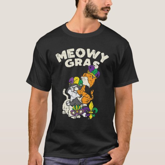 Meowy Mardi Gras Funny Nola Cat Lover Owner Girl W T-Shirt (Vorderseite)