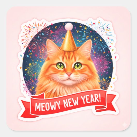 Meowy New Year Cat Party Sticker (Vorderseite)