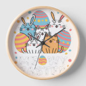 Meowy Oaster Bunny Cats Spring Animal Pet Uhr (Vorderseite)