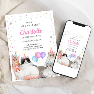 Meowy Party Kitten Katze Geburtstagseinladung Einladung