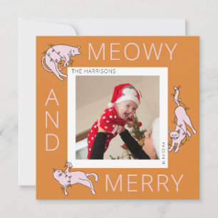 Meowy und fröhlich farbige Cat Weihnachtslicht Feiertagskarte