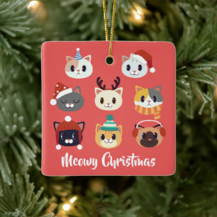 Meowy Weihnachten Cartoon Cats Foto auf der Rückse Keramikornament
