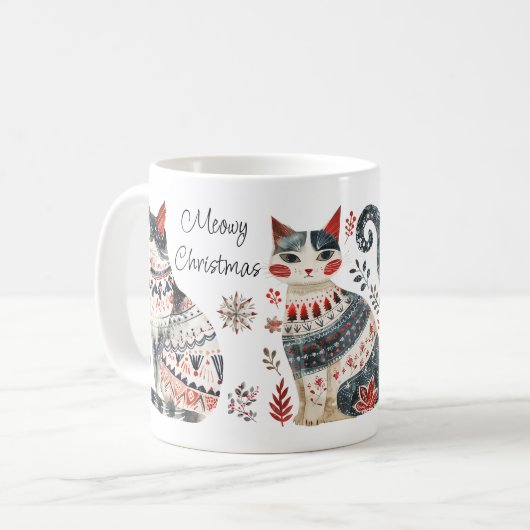 Meowy Weihnachten Frohe Weihnachten gemütliche Cat Kaffeetasse (Vorderseite Links)