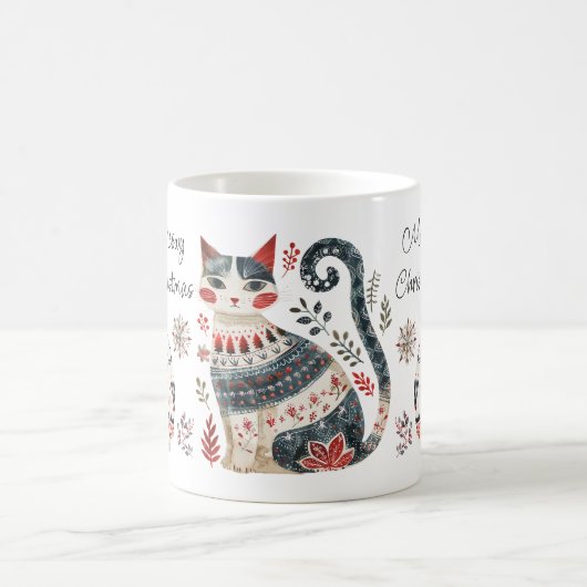 Meowy Weihnachten Frohe Weihnachten gemütliche Cat Kaffeetasse (Mittel)
