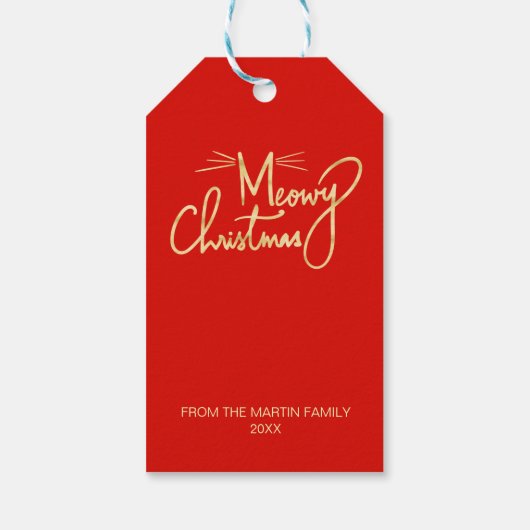 Meowy Weihnachten Funny Hand Brieftete Katze Weihn Geschenkanhänger (Rückseite)