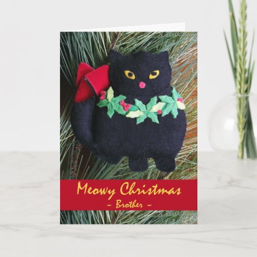 Meowy Weihnachten für Bruder, Black Cat Ornament (Vorderseite)