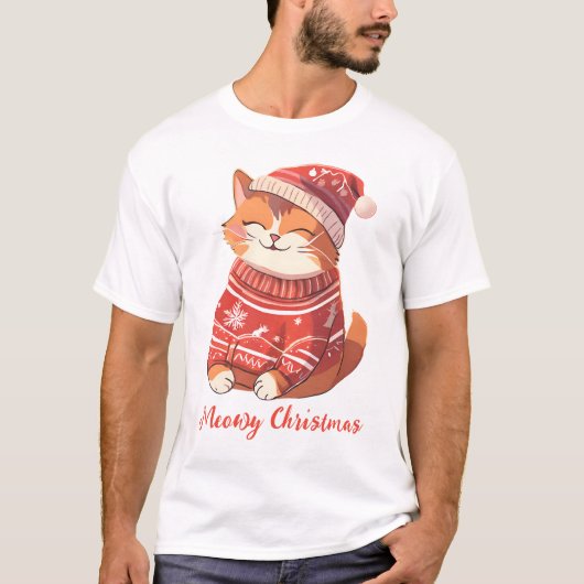 Meowy Weihnachten Herren T - Shirt mit festlicher  (Vorderseite)