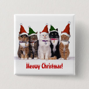 "Meowy Weihnachten!" Katzen in den Hüten Button