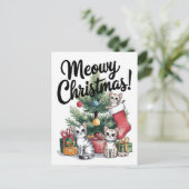 Meowy Weihnachten Niedliche Katzen Postkarte (Stehend Vorderseite)