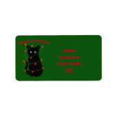 Meowy Weihnachten niedliche schwarze Katzenleuchte Adressaufkleber (Vorne)