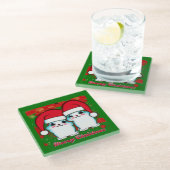 Meowy Weihnachten Niedliche weiße Kätzchen in Weih Glasuntersetzer (Schrägansicht)