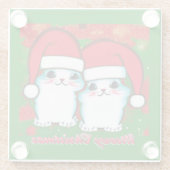 Meowy Weihnachten Niedliche weiße Kätzchen in Weih Glasuntersetzer (Rückseite)