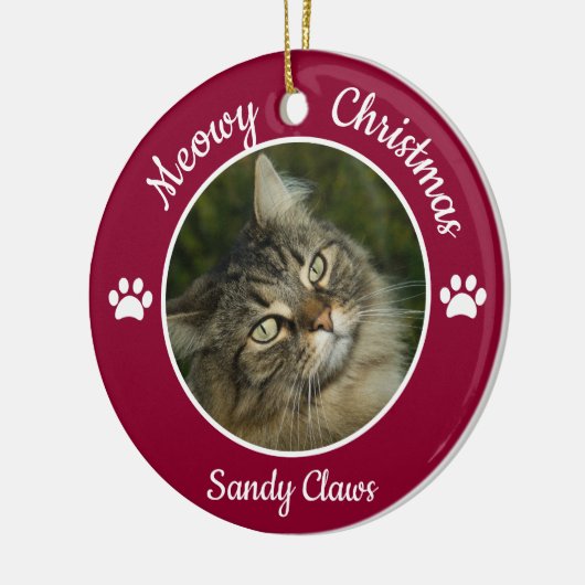 Meowy Weihnachten Niedlichen Cat Foto Name Jahr Pa Keramikornament (Links)