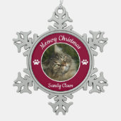 Meowy Weihnachten Niedlichen Katzen Foto mit dem N Schneeflocken Zinn-Ornament (Vorderseite)