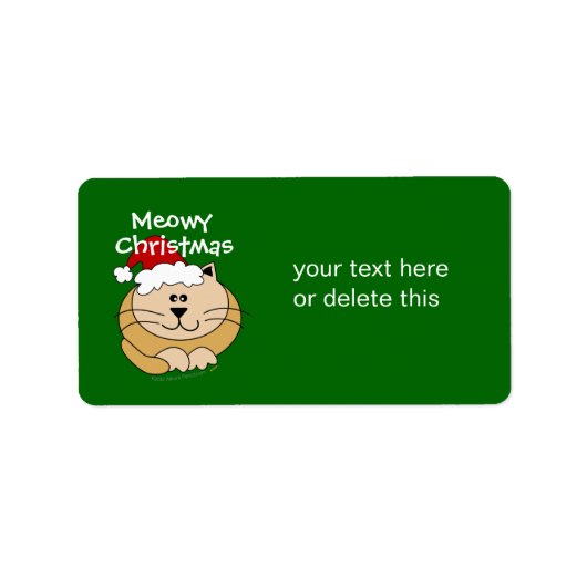 Meowy Weihnachten Niedlicher Cartoon Cat Custom Adressaufkleber (Vorne)