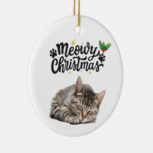 Meowy Weihnachten Niedliches Katzen Schlafen Keramik Ornament (Rechts)