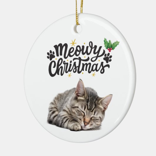 Meowy Weihnachten Niedliches Katzen Schlafen Keramik Ornament (Links)