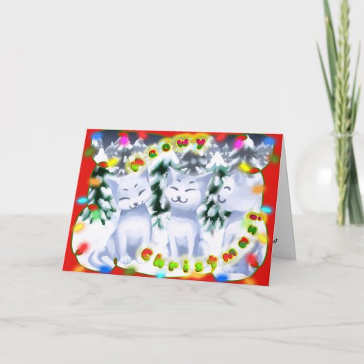 Meowy Weihnachten! - Schneekätzchenkarte mit Feiertagskarte (Vorderseite)