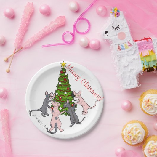 Meowy Weihnachten! Sphynx und Bambino-Teller Pappteller (Party)