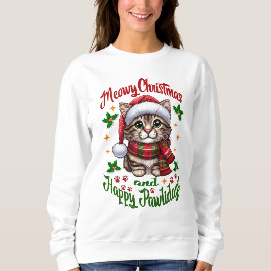 Meowy Weihnachten und glückliche Pawlidays Grüße Sweatshirt (Vorderseite)