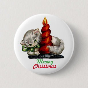 "Meowy Weihnachten" Vintage Katzen-Button Button