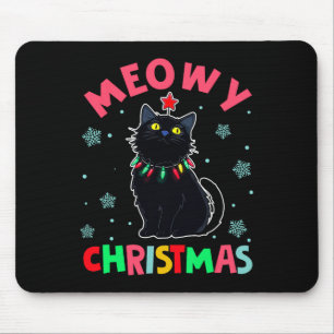 Meowy Weihnachten Weihnachten Lichter Black Cat Pa Mousepad