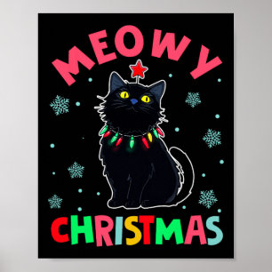 Meowy Weihnachten Weihnachten Lichter Black Cat Pa Poster