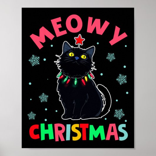 Meowy Weihnachten Weihnachten Lichter Black Cat Pa Poster (Vorne)