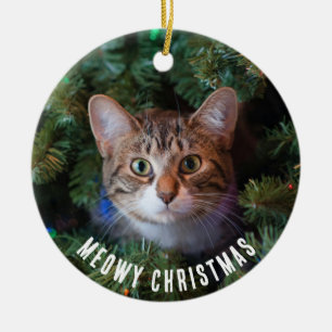 Meowy Weihnachts Cat Foto zwei Seiten Keramik Ornament