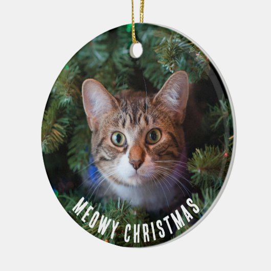 Meowy Weihnachts Cat Foto zwei Seiten Keramik Ornament (Links)