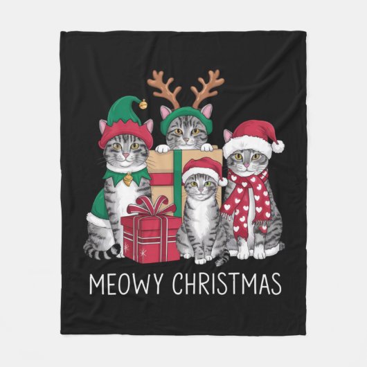 Meowy Weihnachts Cat Xmas Funny Cats Lover Fleecedecke (Vorderseite)